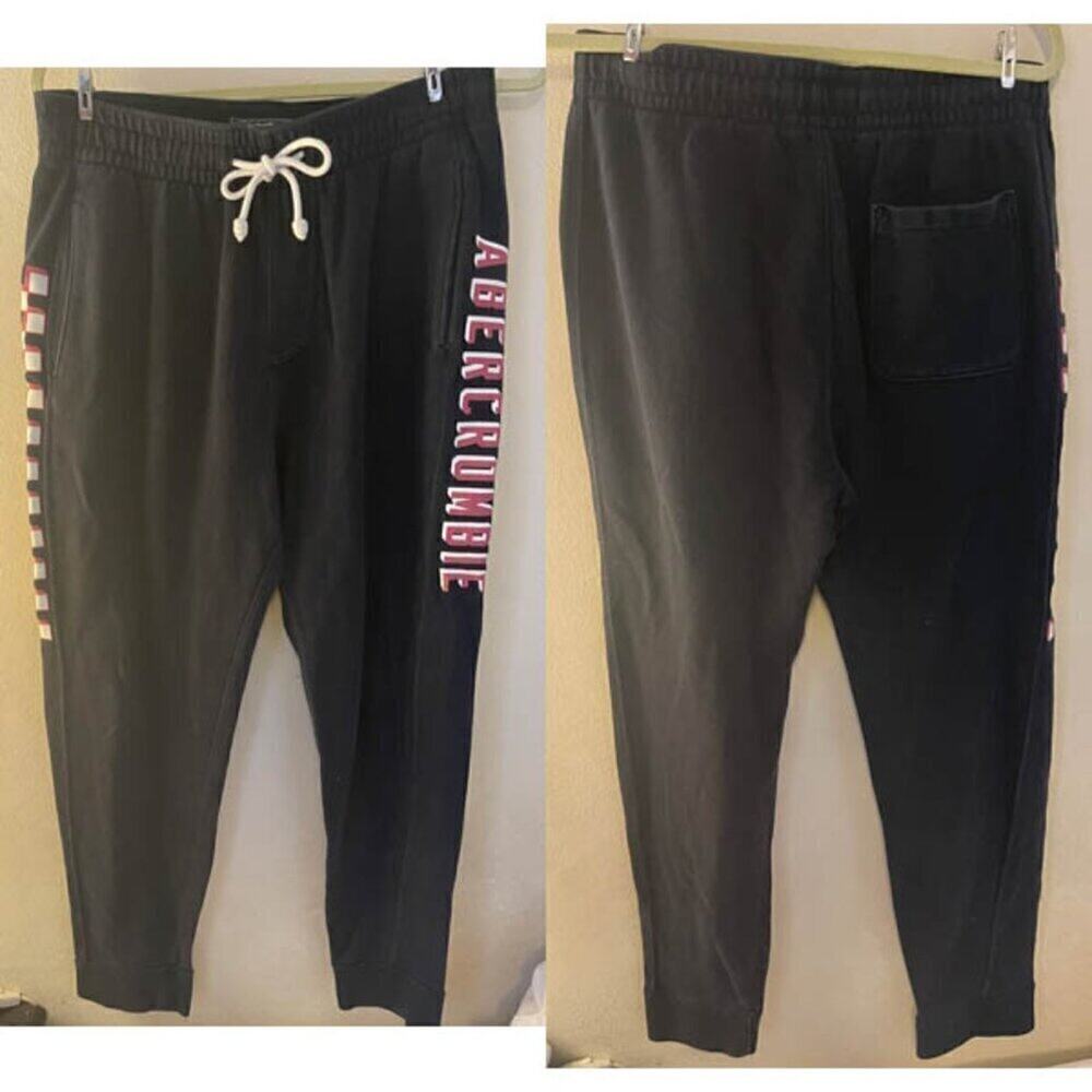Abercrombie & Fitch Mens M Black Checkered Graphic Jogger Sweatpants Y2K